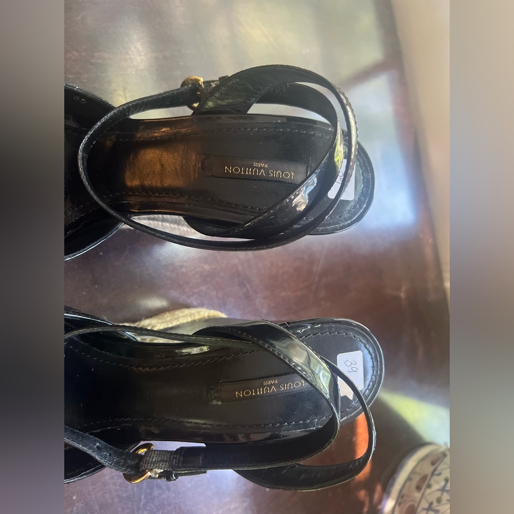 Louis Vuitton black sling back sandal wedge heels size 39 bow - Picture 6 of 8